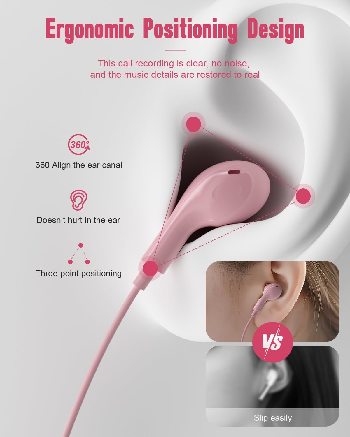 USB C Headphones Wired for iPhone17 16 Pro Max 15 Plus iPad Pro Air Pink