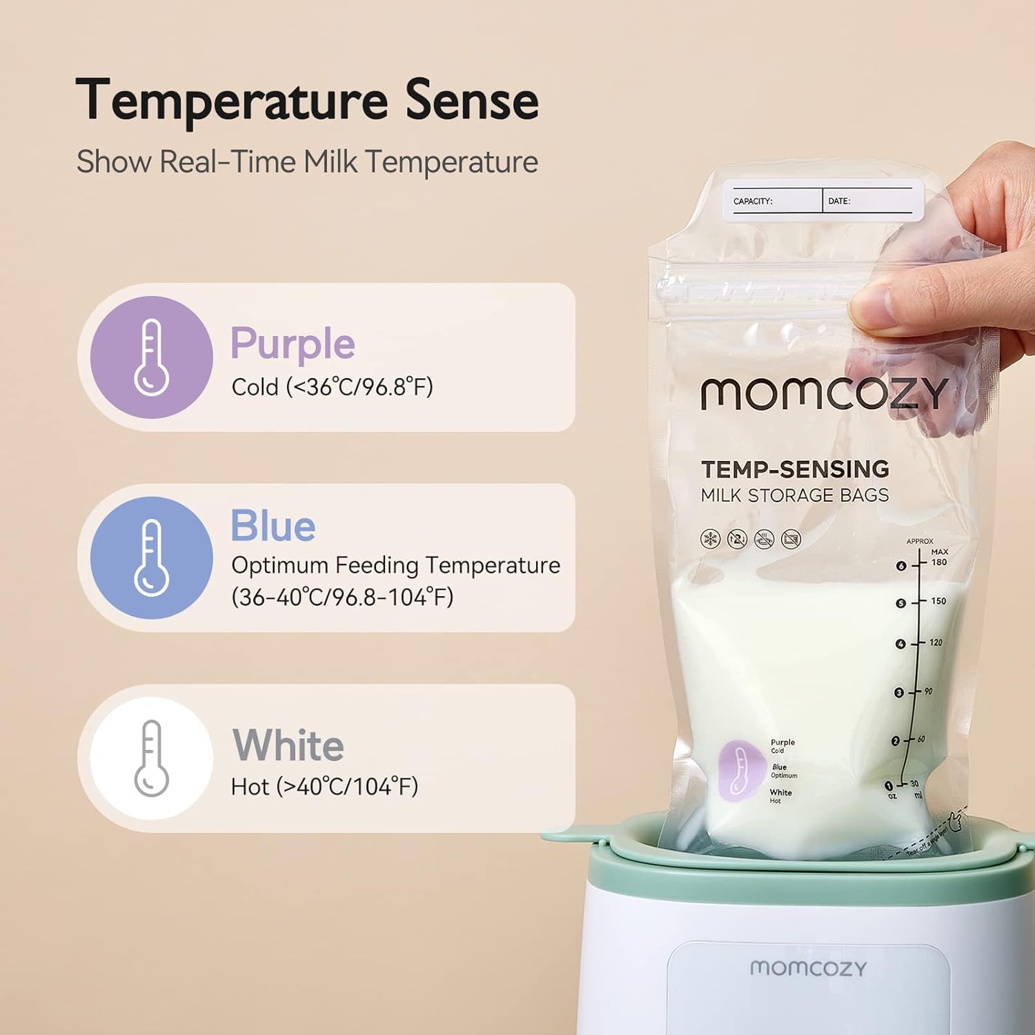 Momcozy Breastmilk Storing Bags, Temp-Sensing Breastfeeding, 6oz 120pcs