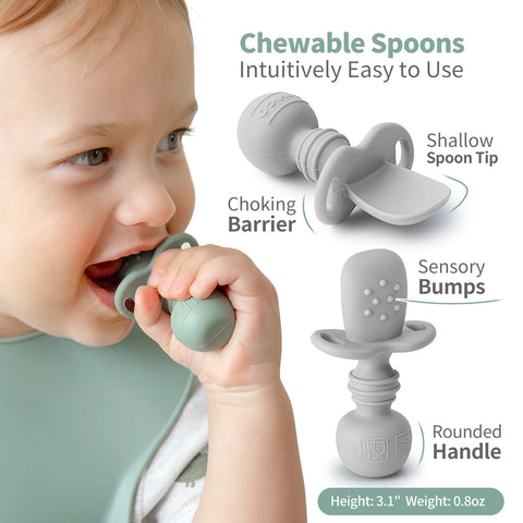 SAMiGO Silicone Baby Spoons Self Feeding 6 Months, Infant Eating Utensils