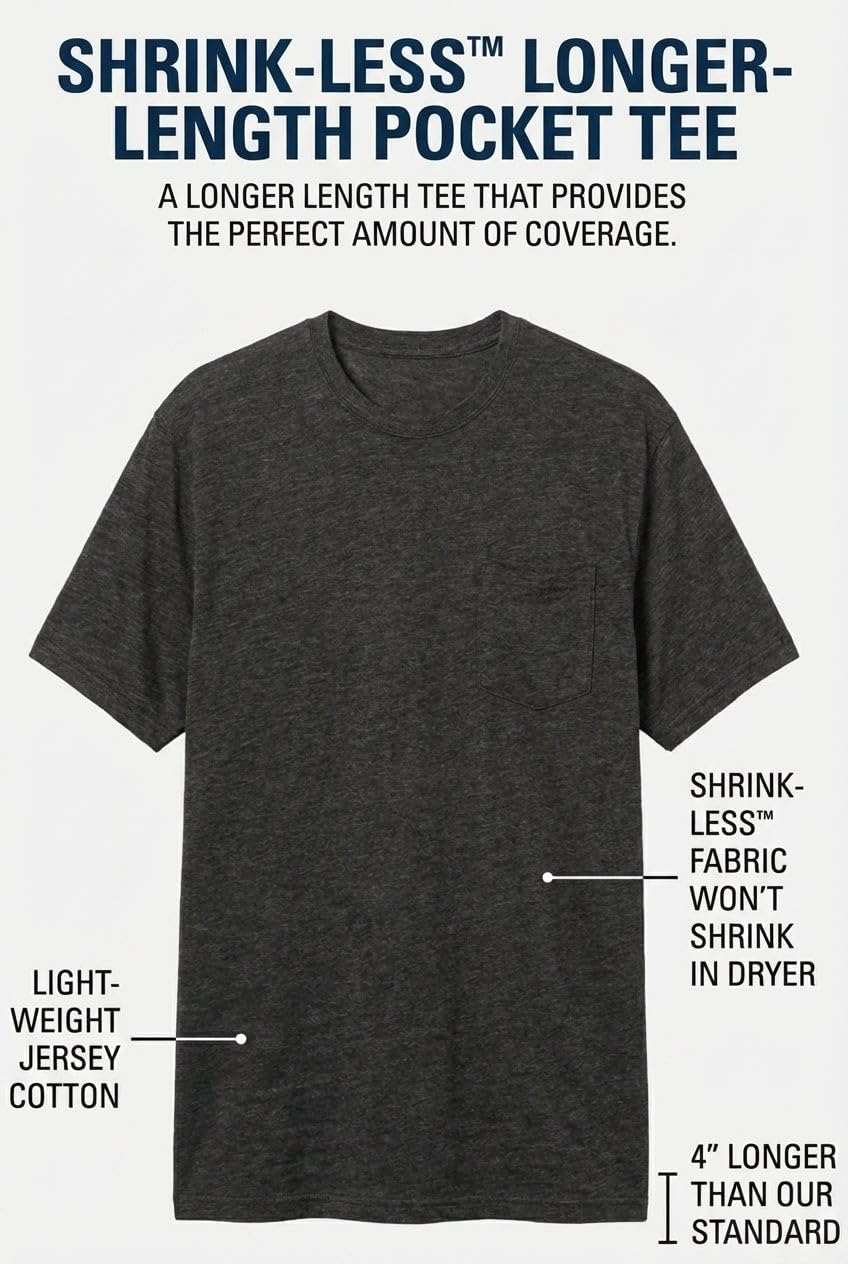 KingSize Shrink-Less Lightweight Longer-Length Crewneck Pocket T-Shirt