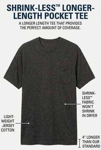 KingSize Shrink-Less Lightweight Longer-Length Crewneck Pocket T-Shirt