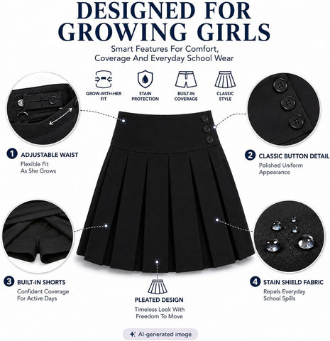 Bienzoe Girl School Uniform Skirt: Plain Pleated Skort