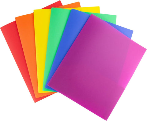 Dunwell Plastic 2-Pocket Folders, 8.5x11, Assorted, 6 Pack, Poly
