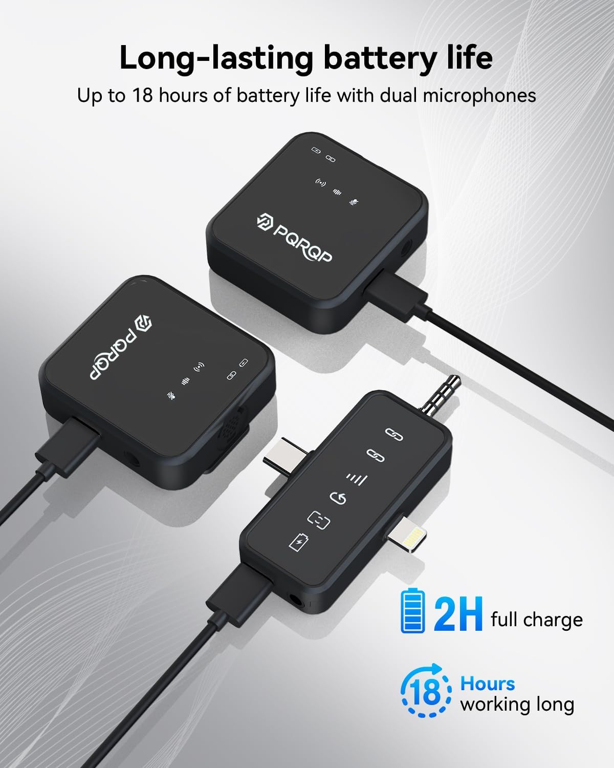 PQRQP 3 in 1 Wireless Lavalier Microphone for iPhone Android & Camera, Mini Clip-On Mic for Video Recording TikTok YouTube Interview, Noise Cancelling, 328ft Range, 18H Battery