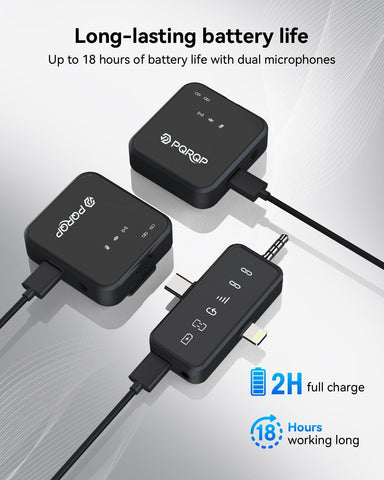 PQRQP 3 in 1 Wireless Lavalier Microphone for iPhone Android & Camera, Mini Clip-On Mic for Video Recording TikTok YouTube Interview, Noise Cancelling, 328ft Range, 18H Battery