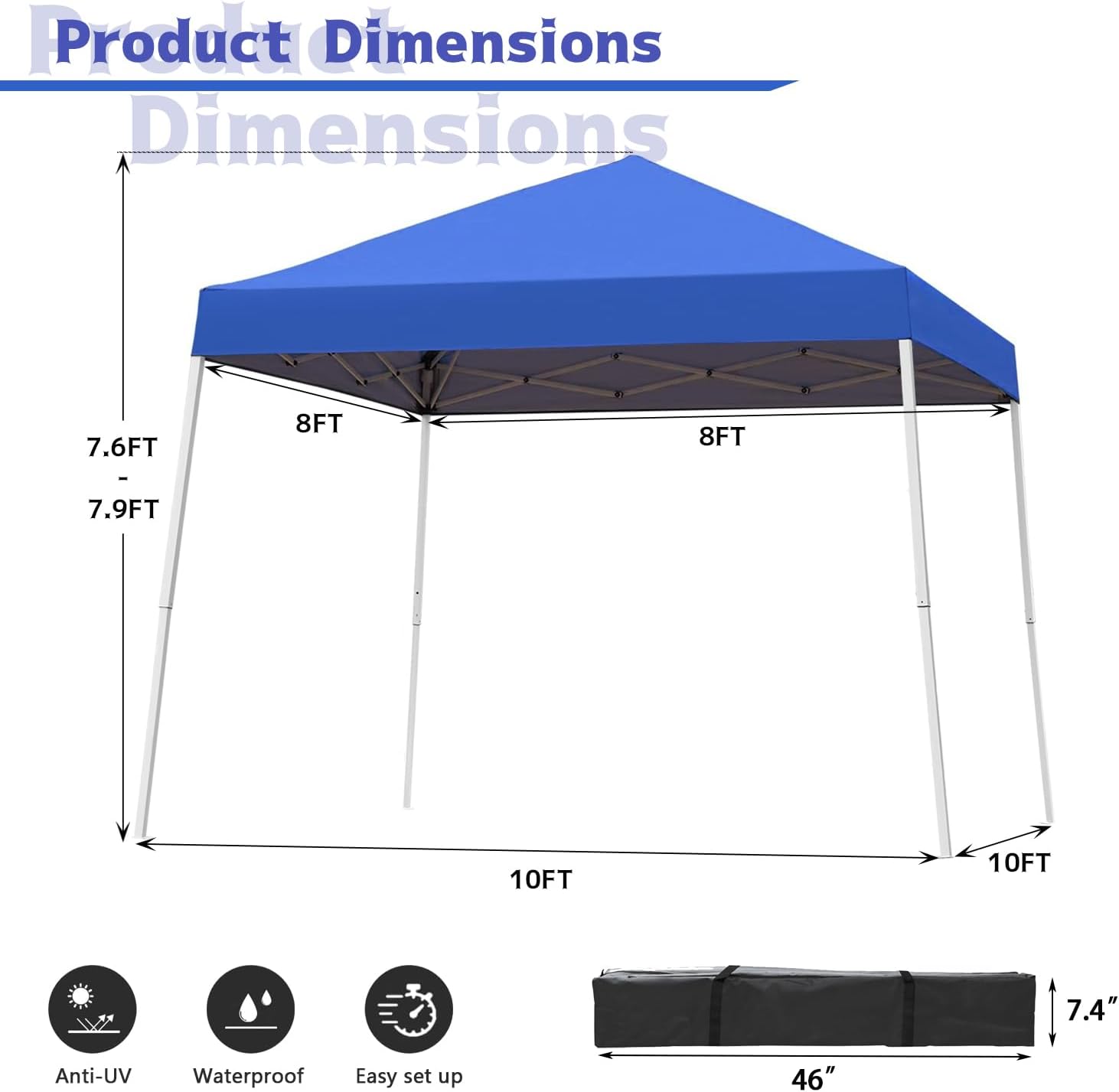 10x10FT Slant Leg Pop Up Canopy Tent, Portable Outdoor Shelter