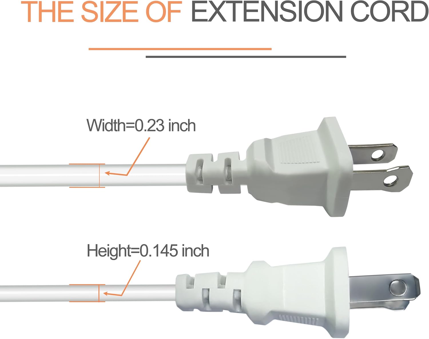 10 Foot Flat Extension Cord, White, 2 Prong 5A 625W (2 Pack)