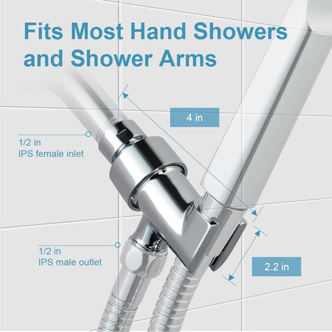 OFFO Shower Head Holder for Handheld Shower Head, Adjustable Shower Arm Mount for Connecting Shower Arm and Shower Hose, 1/2 Inch IPS Female Inlet and Male Outlet, Chrome Finish