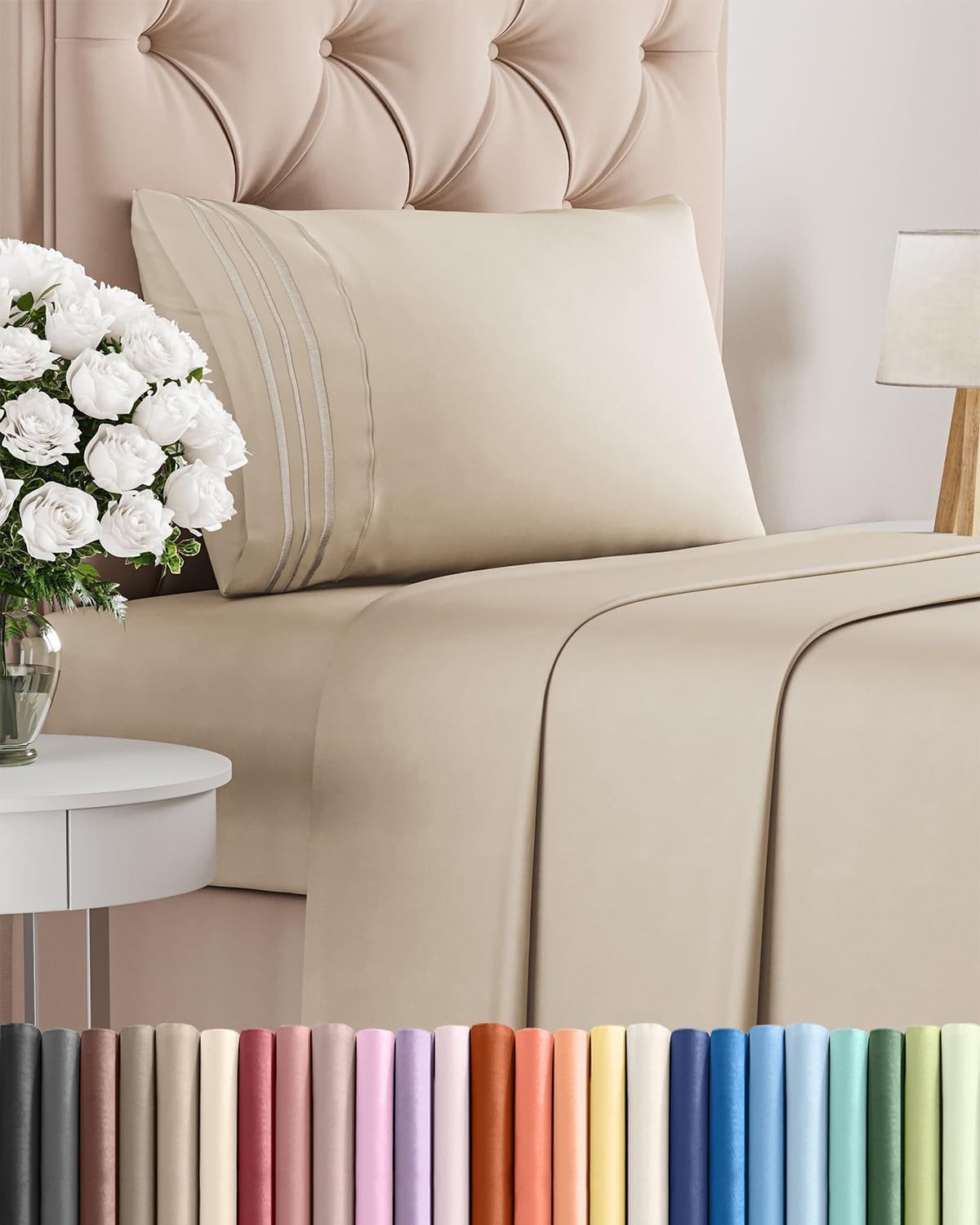 Twin Size 3 Piece Sheet Set - Comfy Breathable & Cooling Sheets - Wheat