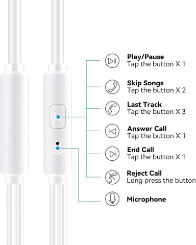 Aylaa Wired Earbuds Headphones for School with Microphone Noise Isolating Stereo Bass in-Ear Earphones – for Smartphones, Tablets, Schools, Ipads, Multiuse - 3.5mm Plug in Audio Jack - White