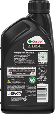Castrol EDGE 0W-20 Advanced Full Synthetic Motor Oil, 1 Quart, Pack of 6