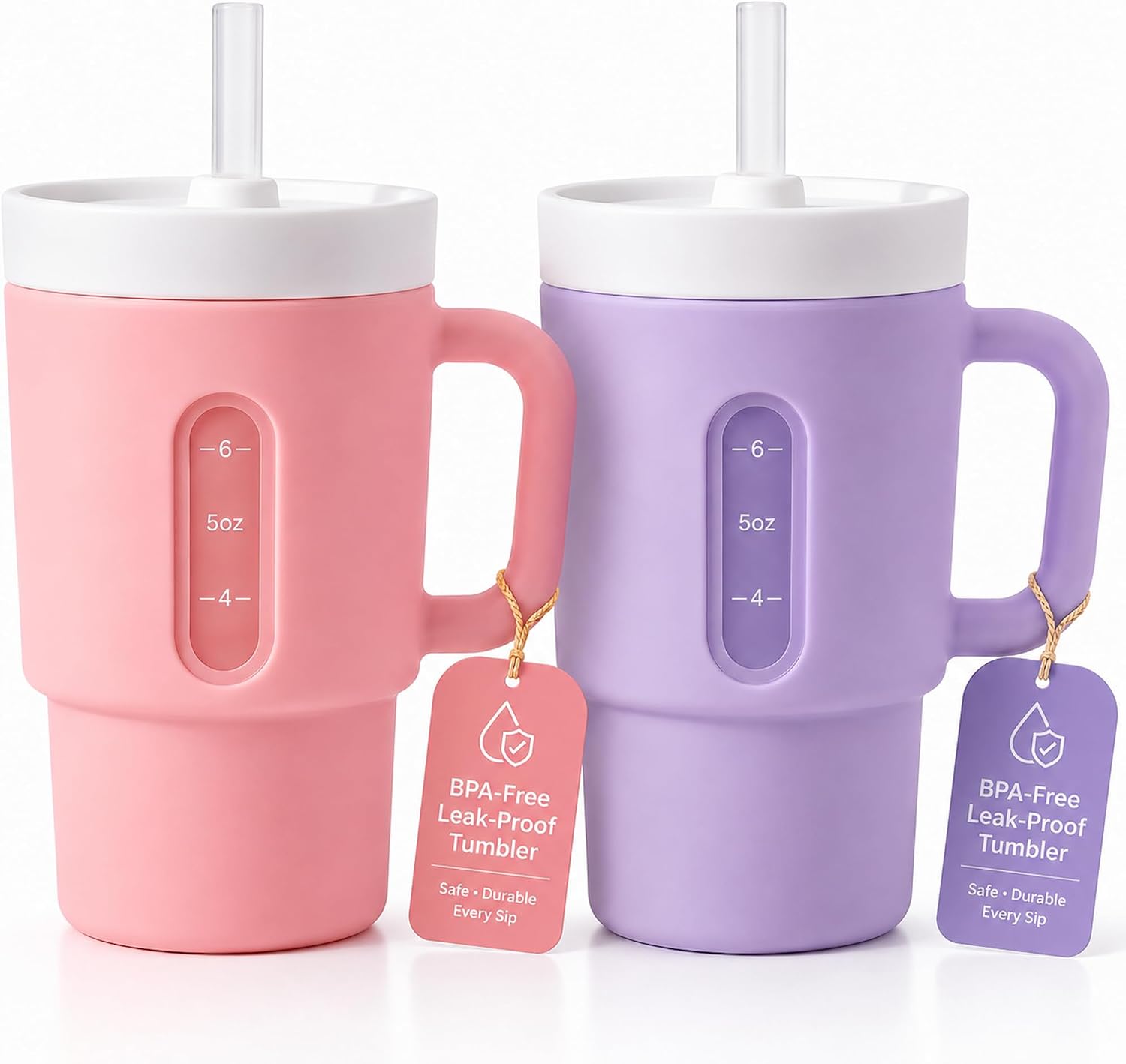 DeeCoo Silicone Sippy Cups for Toddlers 1-5 – 7oz Spill-Proof Straw Cup with Handle, BPA-Free Leak-Proof Tumbler, My First Drinking Cup for Baby, Ideal Birthday Gift for 1 Year Old Girls, 2-Pack