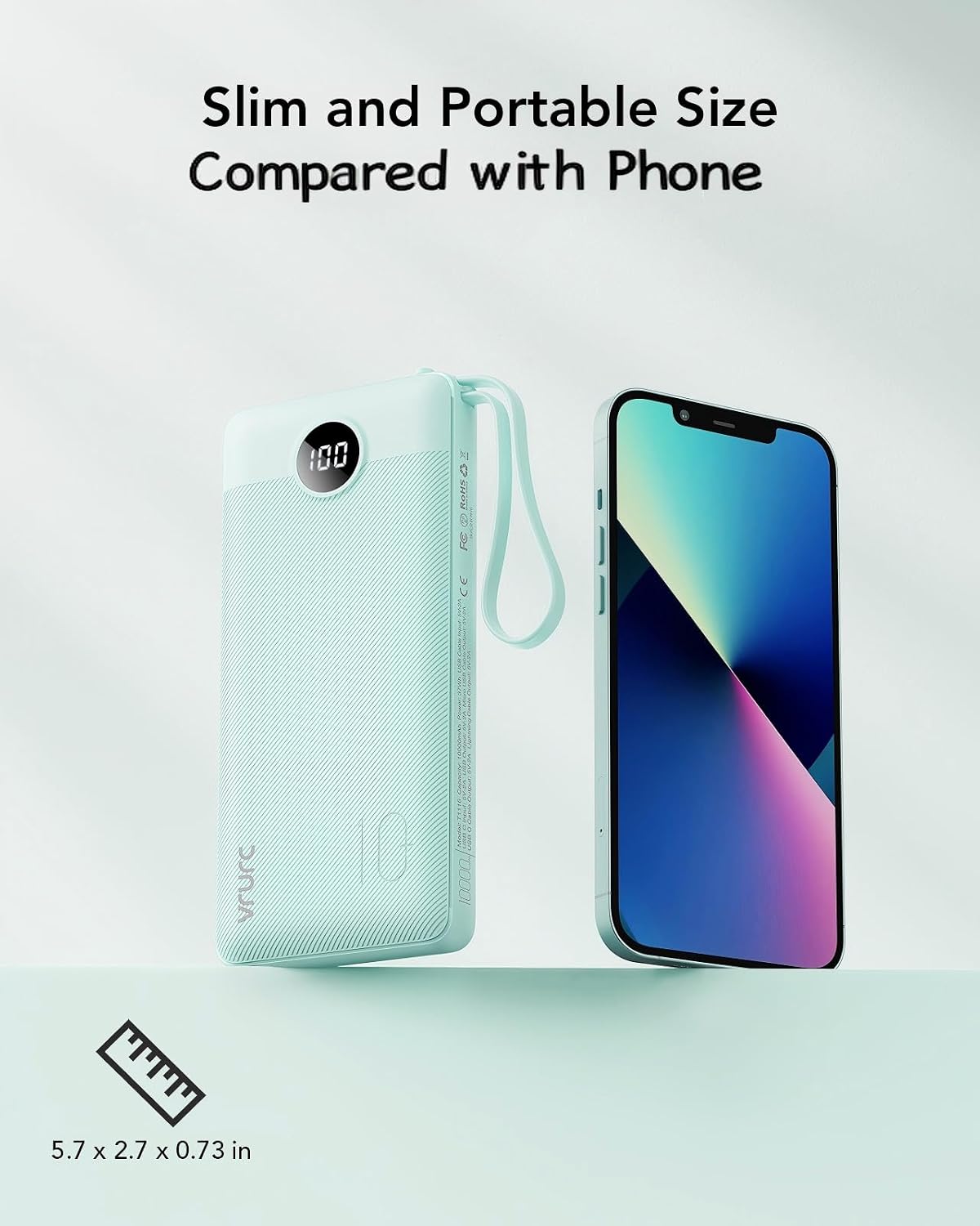 VRURC Portable Charger, Slim Power Bank Built-in 4 Cables, Travel Essential