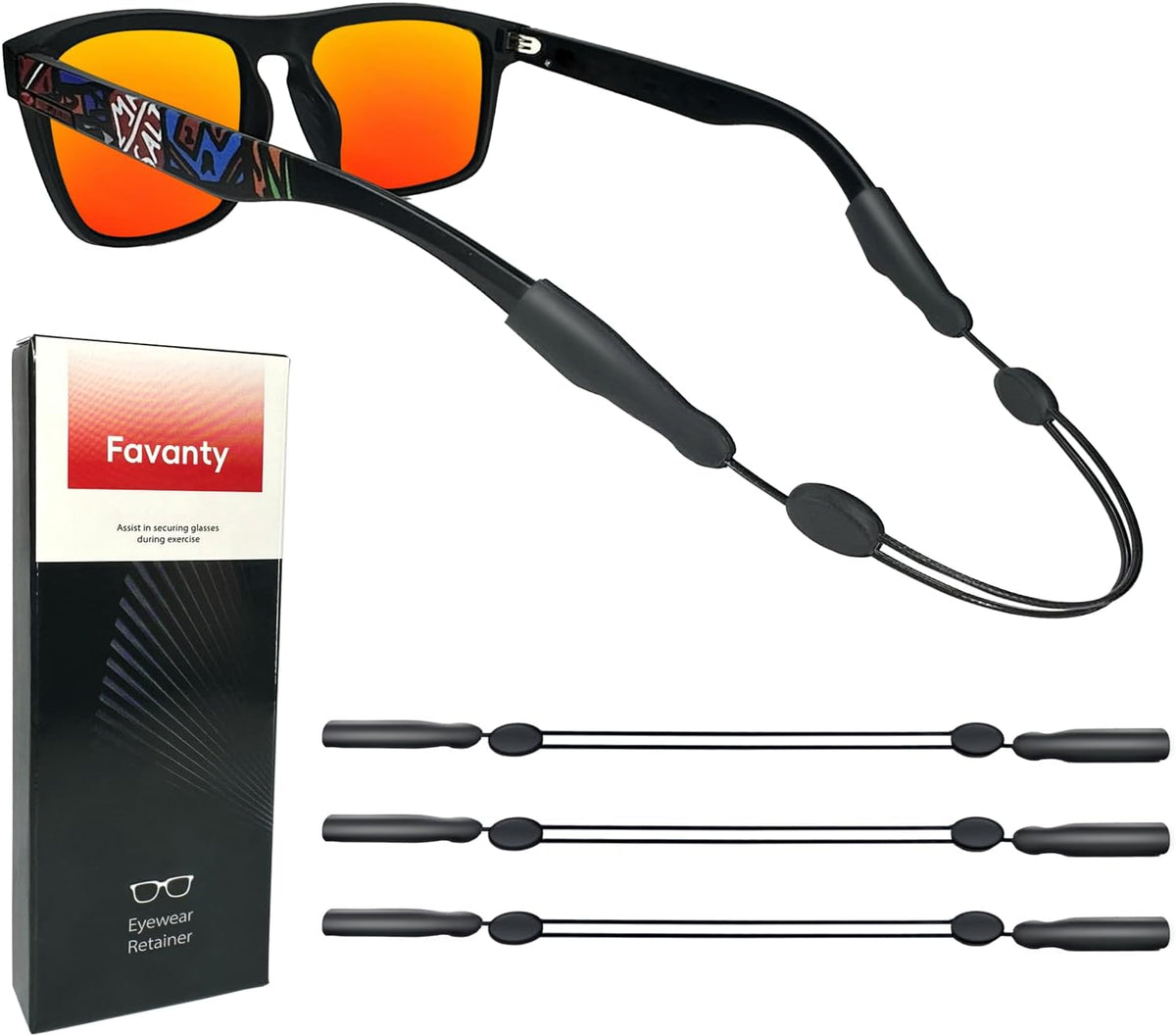 Glasses Strap Sports, Adjustable Sunglass Strap 3PCS Black