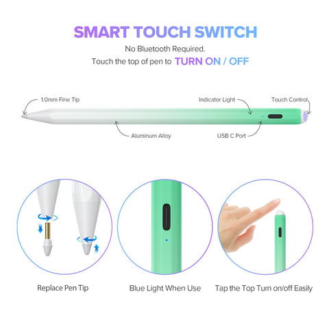 Stylus Pen for iPad 6th-11th Generation-2X Fast Charge Active Pencil Compatible with 2018-2025 Apple iPad Pro 11"/12.9"/M4, iPad Air 3/4/5/M2/M3,iPad Mini 5/6 Gen-Gradient White Green