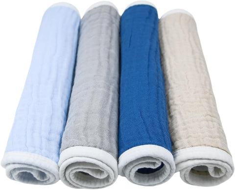Synrroe Burp Cloths Large, Muslin Burp Cloths for Baby Girls and Boys, Pack of 4 Extra Absorbent and Soft Muslin, 6 Layers 20 by 10 Inches 100% Cotton (4 Color Mix 4 Pack)