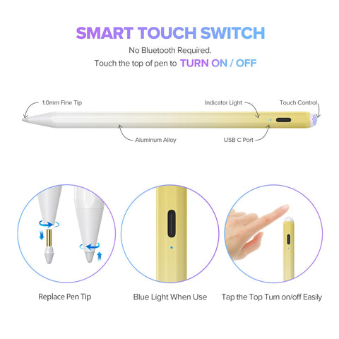 Stylus Pen for iPad 6th-11th Generation-2X Fast Charge Active Pencil Compatible with 2018-2025 Apple iPad Pro 11"/12.9"/M4, iPad Air 3/4/5/M2/M3,iPad Mini 5/6 Gen-Gradient White Yellow