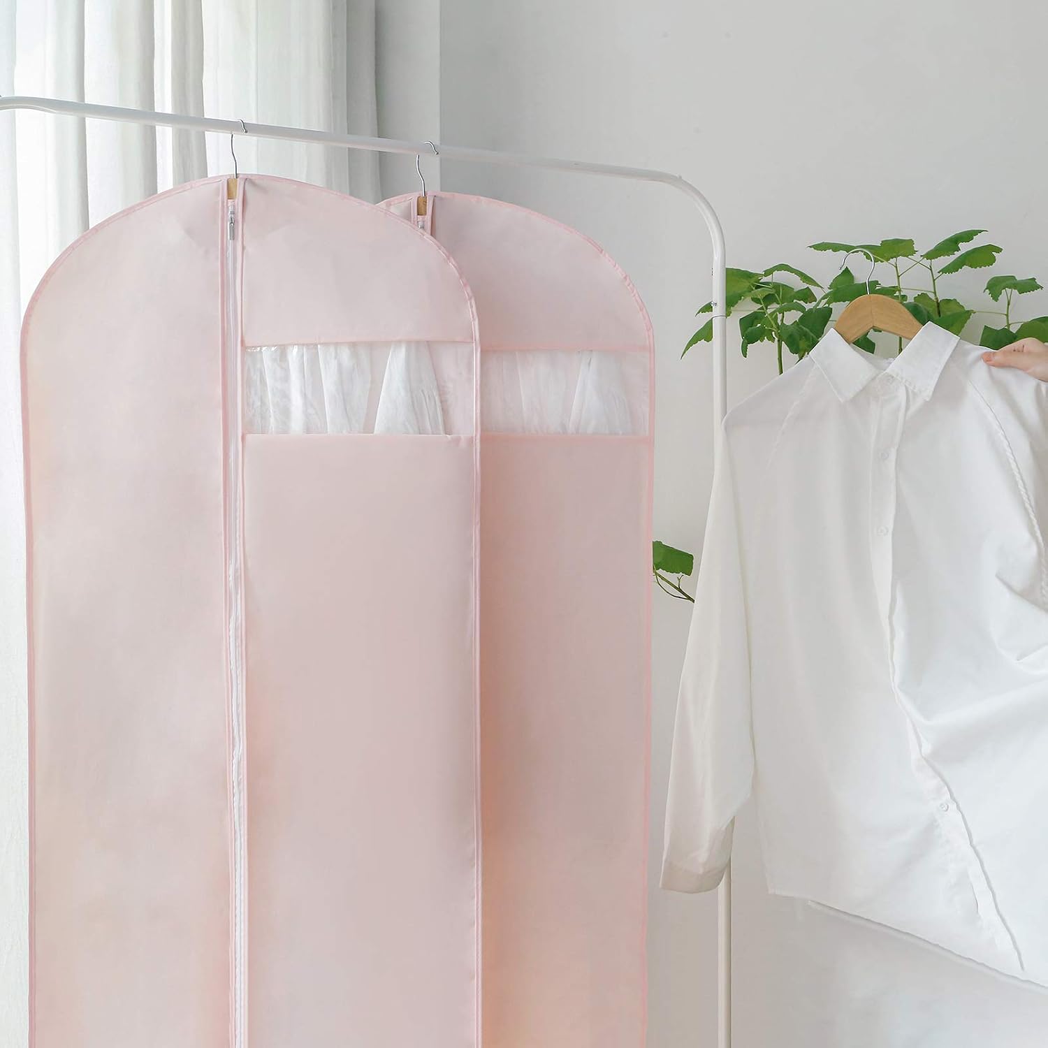 MARMINS Pink Dress Bags for Gowns Long, 65'' Long Dress Clear Garment Bag(Set of 2, 23.3'' X 65'')