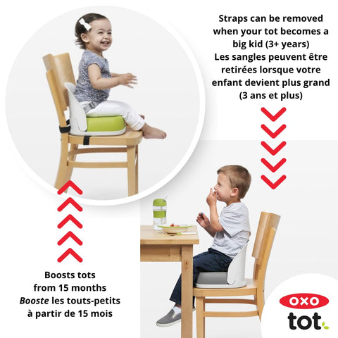 OXO Tot Perch Toddler Booster Seat for Kitchen Chair with Straps, Gray
