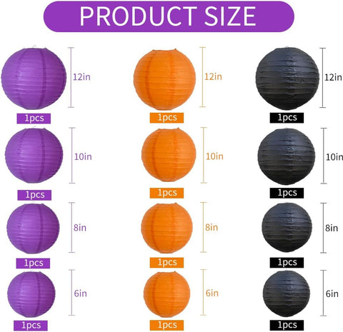 BEISHIDA Black Orange Purple Paper Lantern 6/8/10/12Inch Round Chinese Lamp