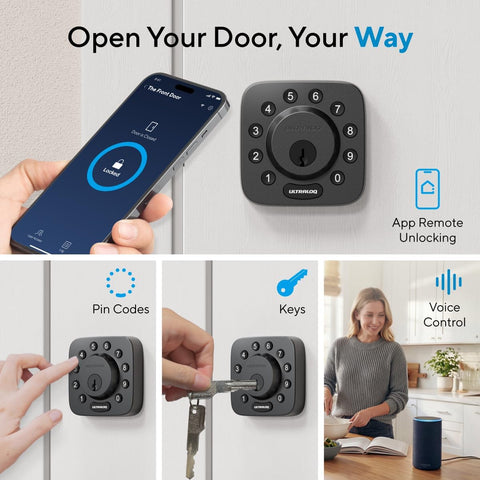 ULTRALOQ U-Bolt WiFi Smart Lock with Door Sensor, App Remote Access
