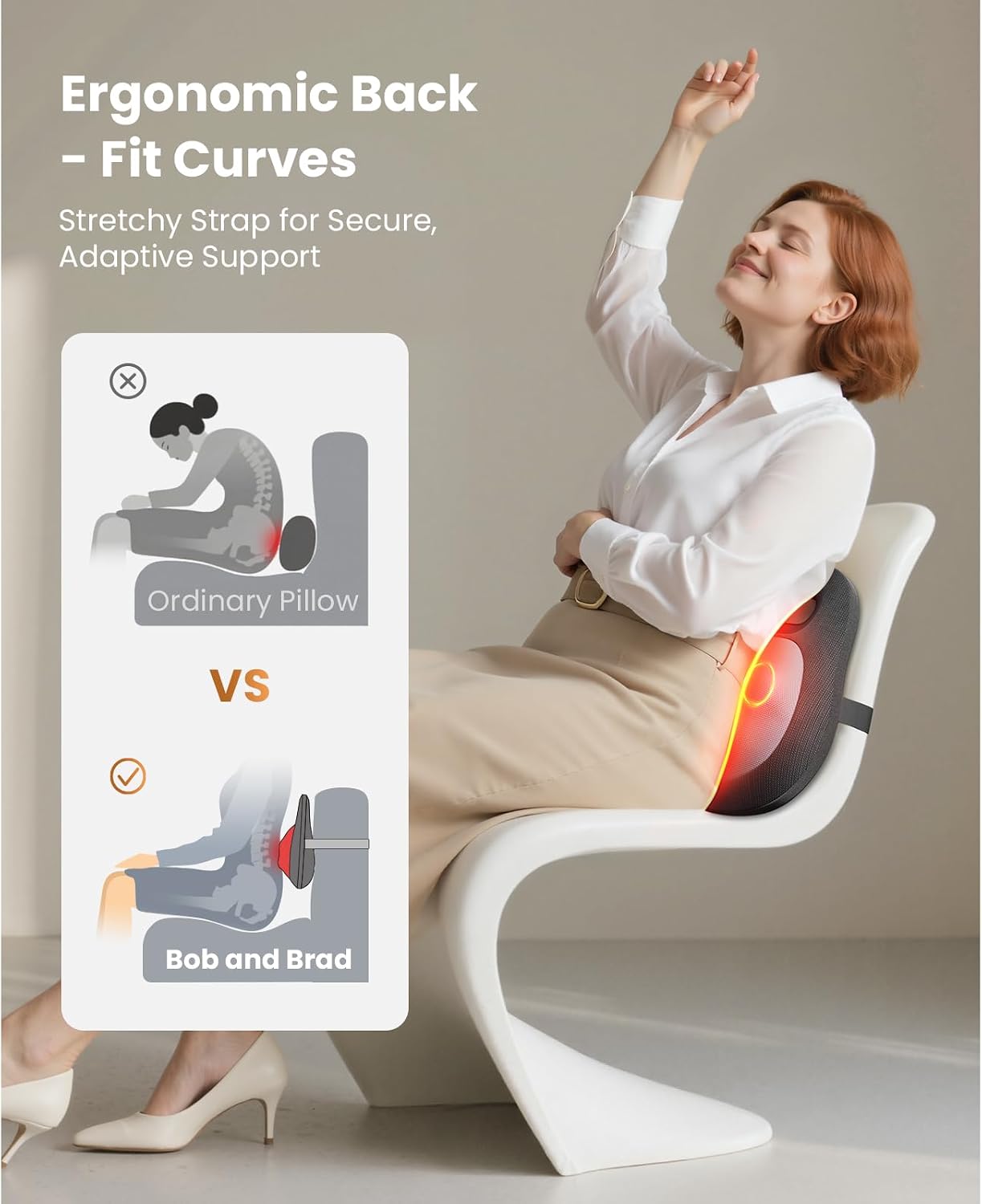 BOB AND BRAD Cordless Back and Neck Massager with Heat, FSA Eligible HSA 4D Shiatsu Massage Pillow for Pain Relief Deep Tissue, 6H Battery, Gift for Stress Relief at Home Office & Car