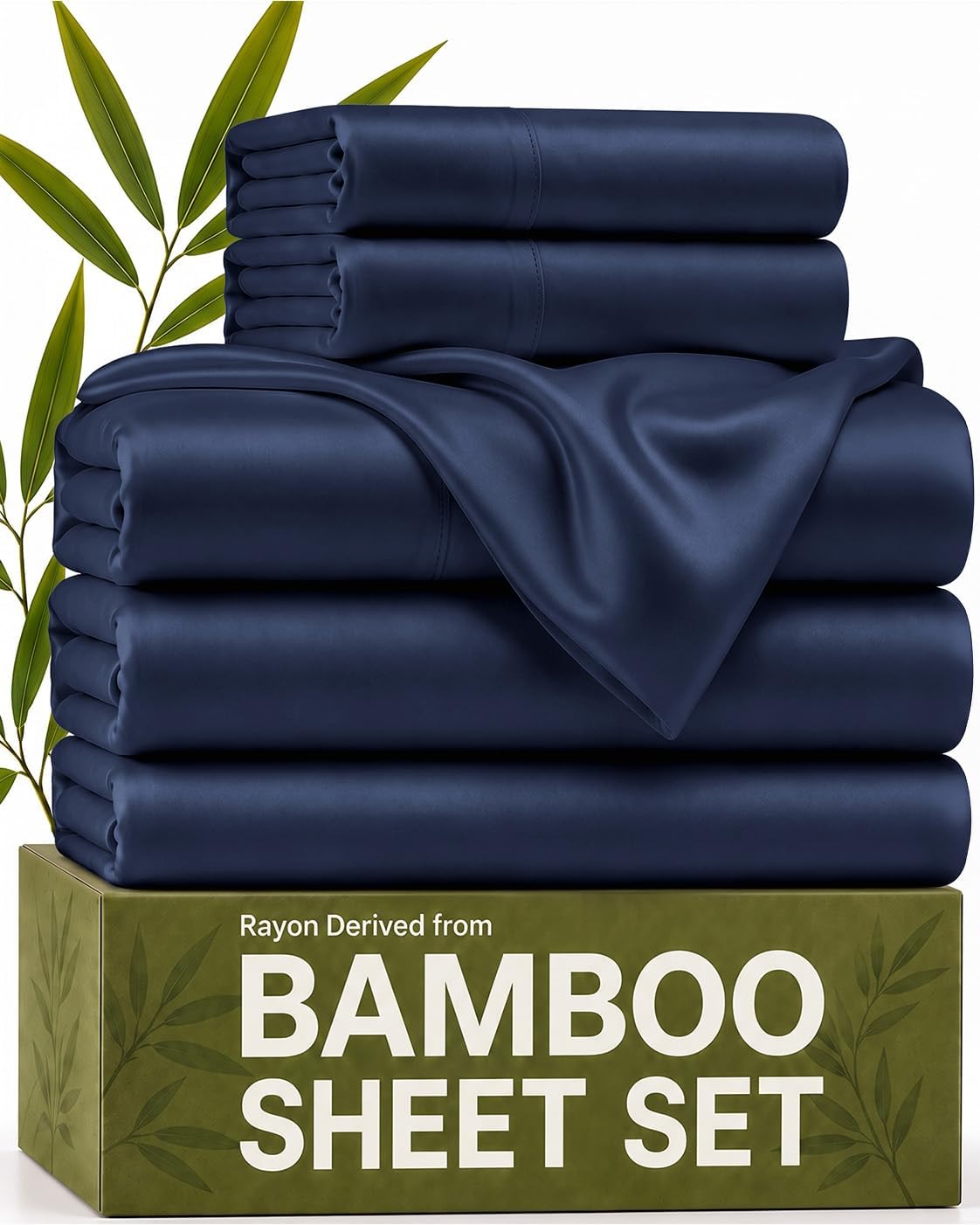 100% Rayon Derived From Bamboo - Bamboo Sheets Split King Size - Navy Blue