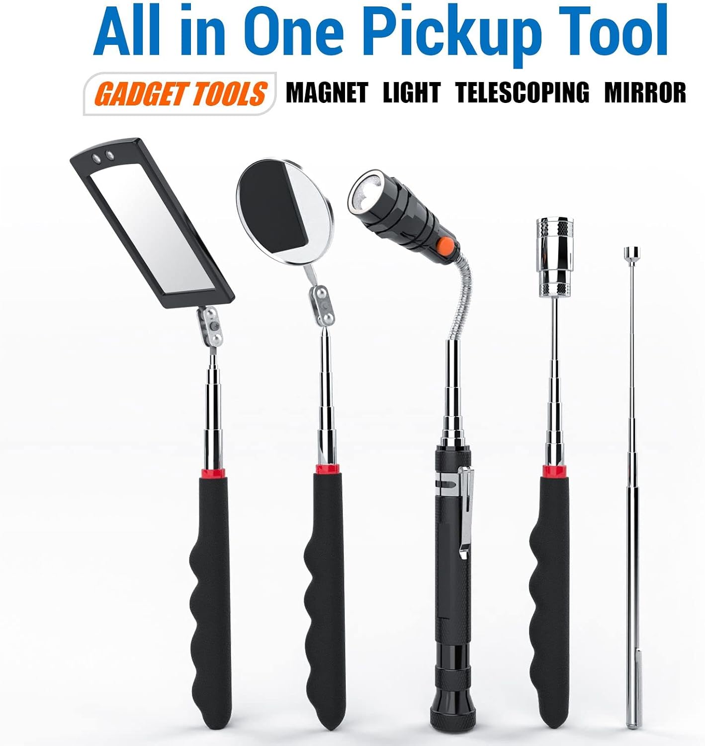 VIBELITE Magnetic Pickup Tool Kit with LED Light & Inspection Mirror