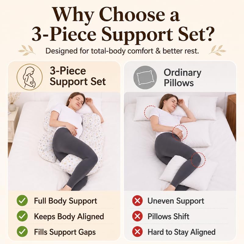 Pregnancy Pillow for Side Sleepers, Full Body Support for Back & Hip Pain Relief, Soft Maternity Pillow with Detachable & Washable Pillow Cover