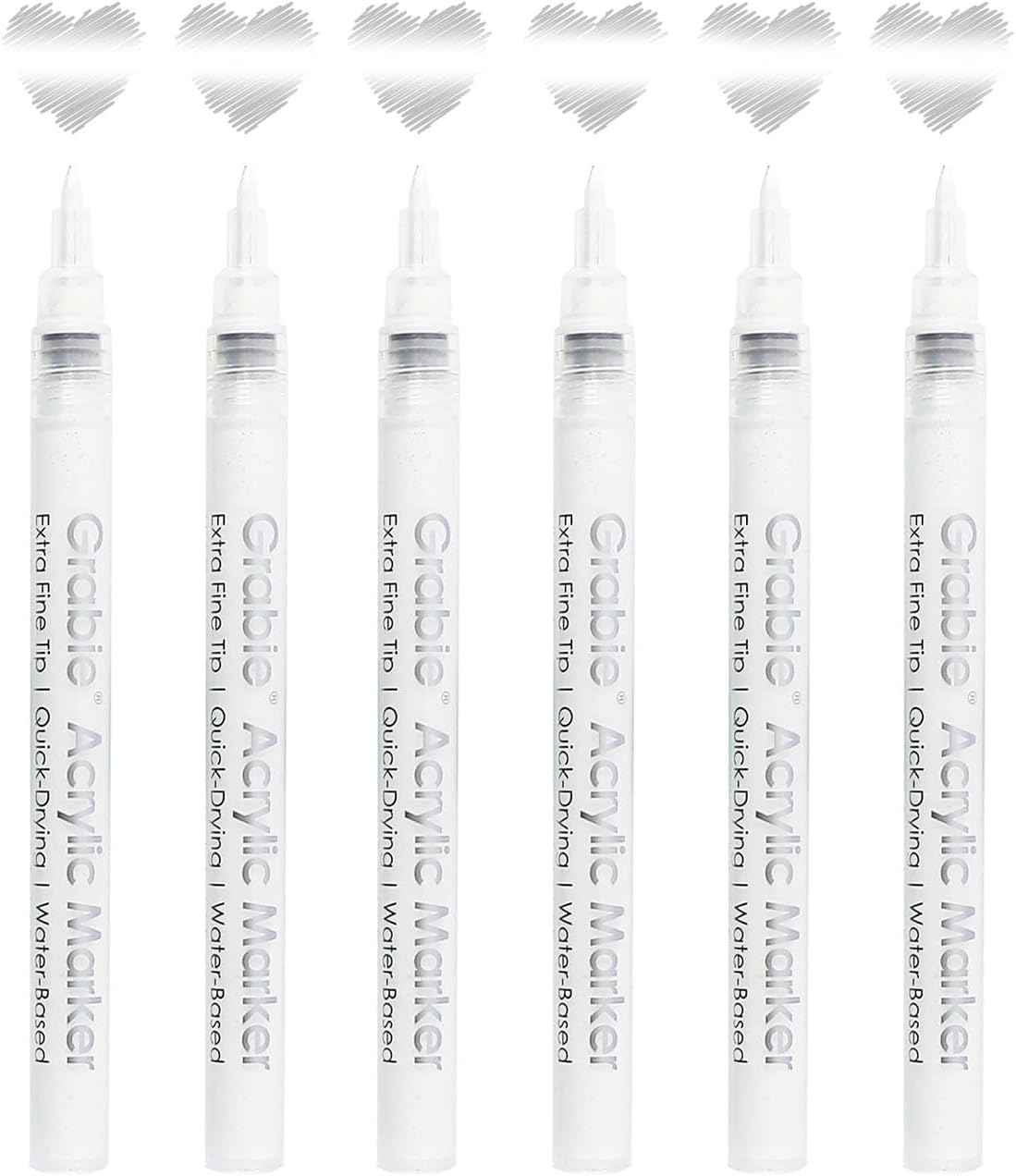 Grabie 6 White Acrylic Paint Markers, 0.7 mm Extra Fine Tip