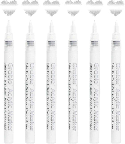 Grabie 6 White Acrylic Paint Markers, 0.7 mm Extra Fine Tip