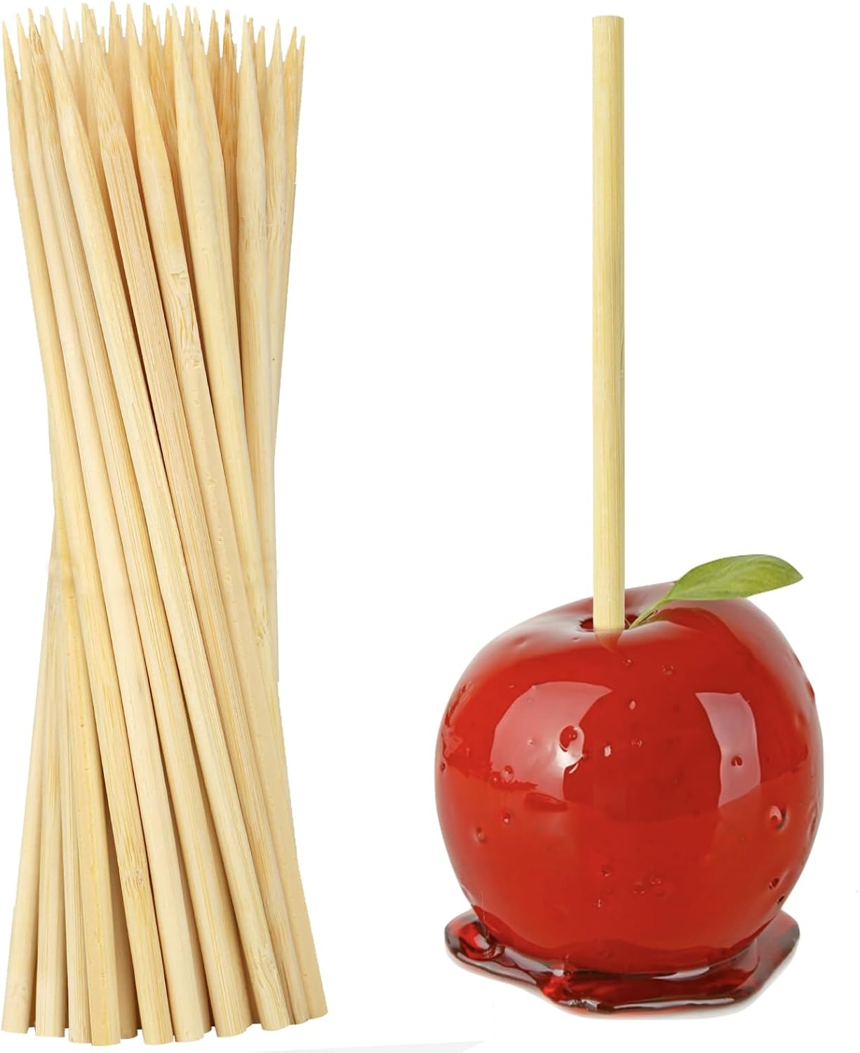 Bamboo Candy Apple Skewer Sticks Semi Pointed, 50 PCS Candy Lollipop Stick