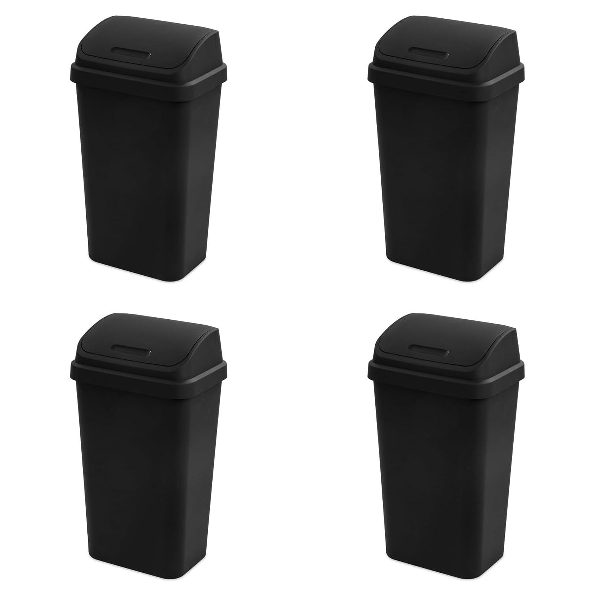 Sterilite Swing Top Wastebasket, Trash Can, 13 Gallon, Black, 4-Pack