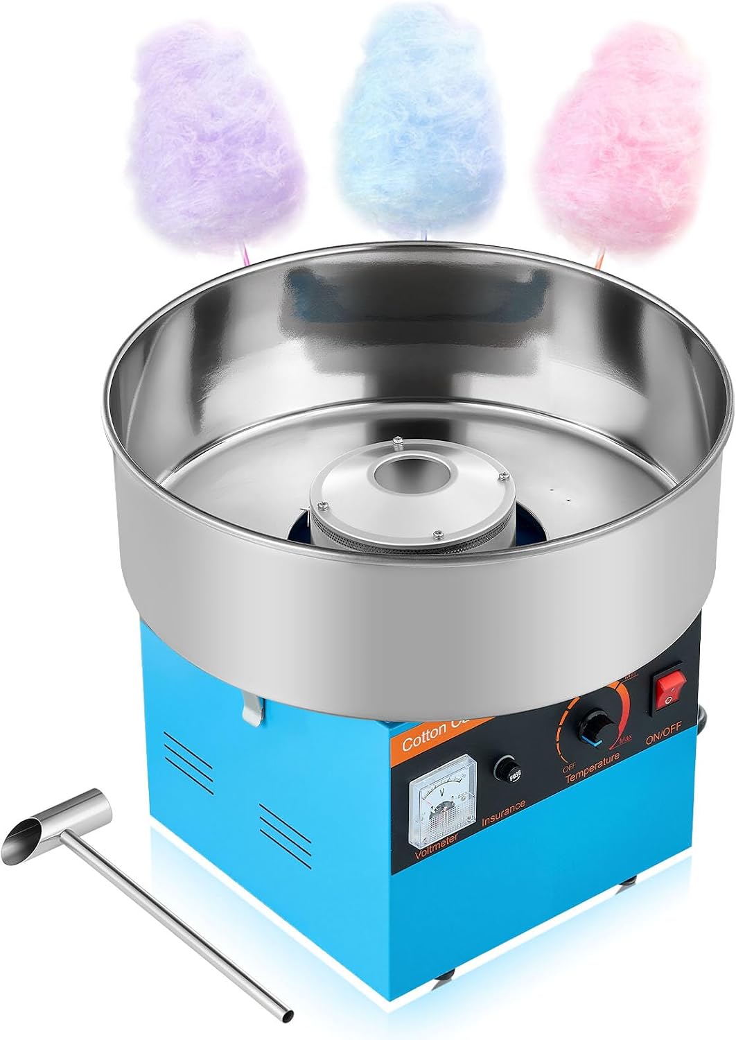 VEVOR Cotton Candy Machine Commercial, 1000W Electric Candy Floss Maker, Easy Use with 15 inch Stainless Steel Bowl and Sugar Scoop, Makes Hard Candy for Home Kids Birthday, Family Party, Blue