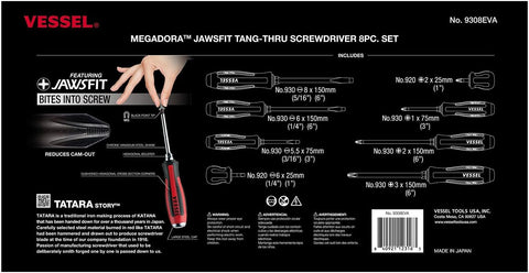 VESSEL MEGADORA Tang-Thru Screwdriver 8PC. Set (EVA foam)