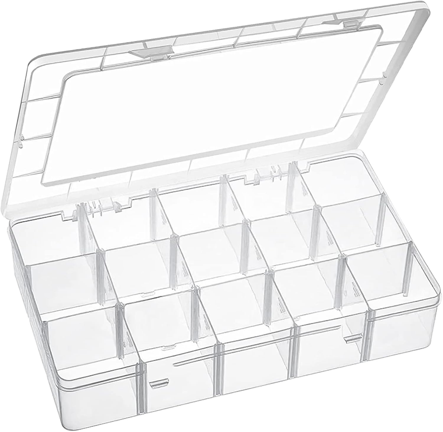 Exptolii 15 Large Grids Plastic Organizer Box with Dividers, Clear Compartment Container Storage for Washi Tapes Beads Crafts Jewelry Fishing Tackles, Size 11 x 6.3 x 2.2 in