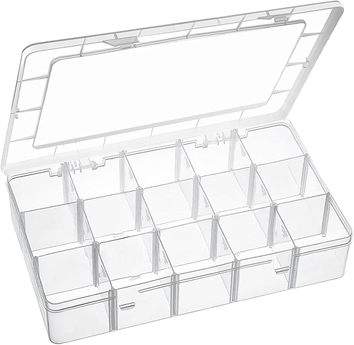 Exptolii 15 Large Grids Plastic Organizer Box with Dividers, Clear Compartment Container Storage for Washi Tapes Beads Crafts Jewelry Fishing Tackles, Size 11 x 6.3 x 2.2 in