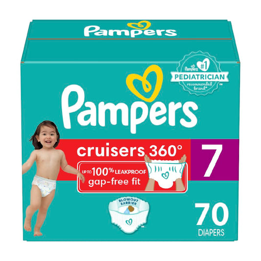 Pampers Cruisers 360 Diapers - Size 7, 70 Count, Pull-On Disposable Baby Diapers, Gap-Free Fit