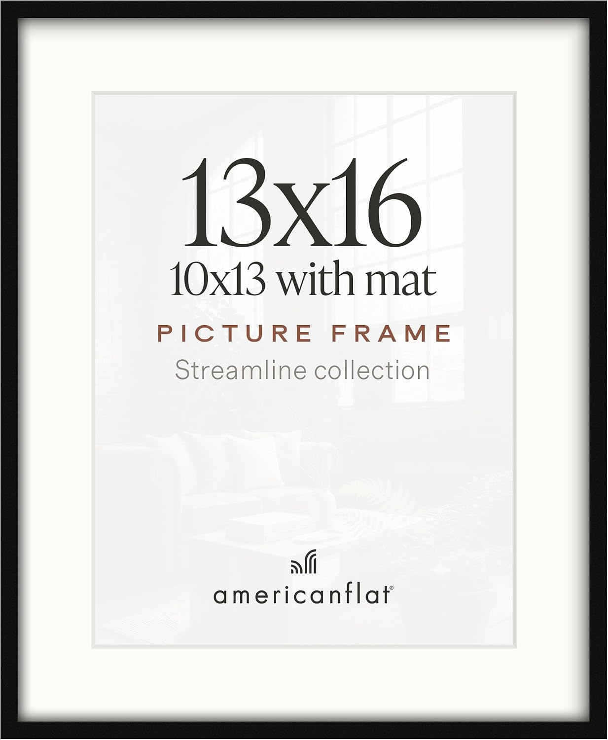 Americanflat 13x16 Picture Frame - Matted to 10x13 - Slim Molding - Black