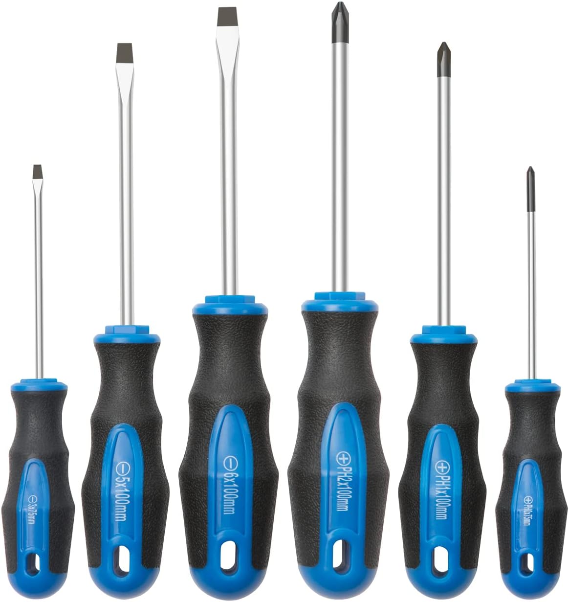 ROTATION 6PC Magnetic Tip Screwdriver Set, 3 Phillips and 3 Flat