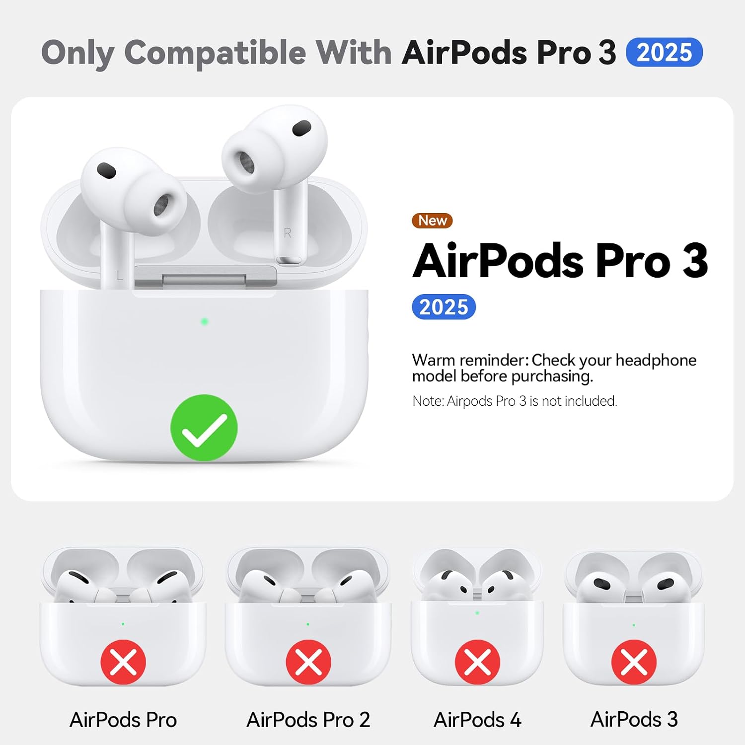 Ljusmicker for AirPods Pro 3 Case 2025 with Cleaner Kit,Black