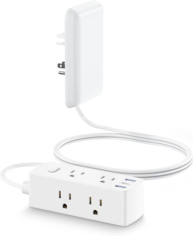 Olcorife Flat Extension Cord with Outlet Cover, Flat Plug Power Strip with 6 Outlets and 3 USB Ports, 3 FT Cord Hidden Outlet Extender for Tight Spaces