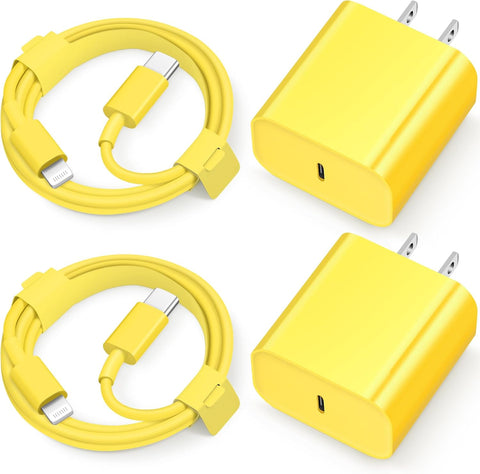 iPhone 14 13 12 11 Super Fast Charger [2Pack] cargador 20W Rapid USB C Wall Charger Block with 6FT Fast Charging Cable Compatible with iPhone 14/13/12/11/Pro/Pro Max/Mini/Xs Max/XR/X, iPad -Yellow