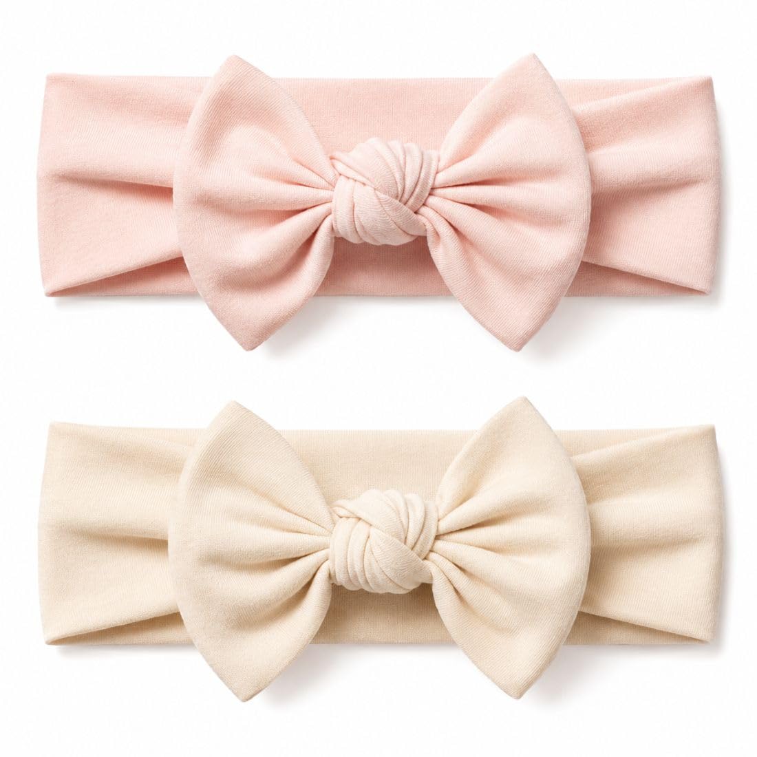 Baby Girl Headbands-Infant,Toddler Cotton Handmade Hairbands with Bows Child Hair Accessories (2, Powder Pink- Light Beige, 3-36 Month)