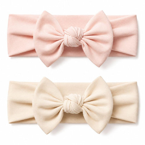 Baby Girl Headbands-Infant,Toddler Cotton Handmade Hairbands with Bows Child Hair Accessories (2, Powder Pink- Light Beige, 3-36 Month)