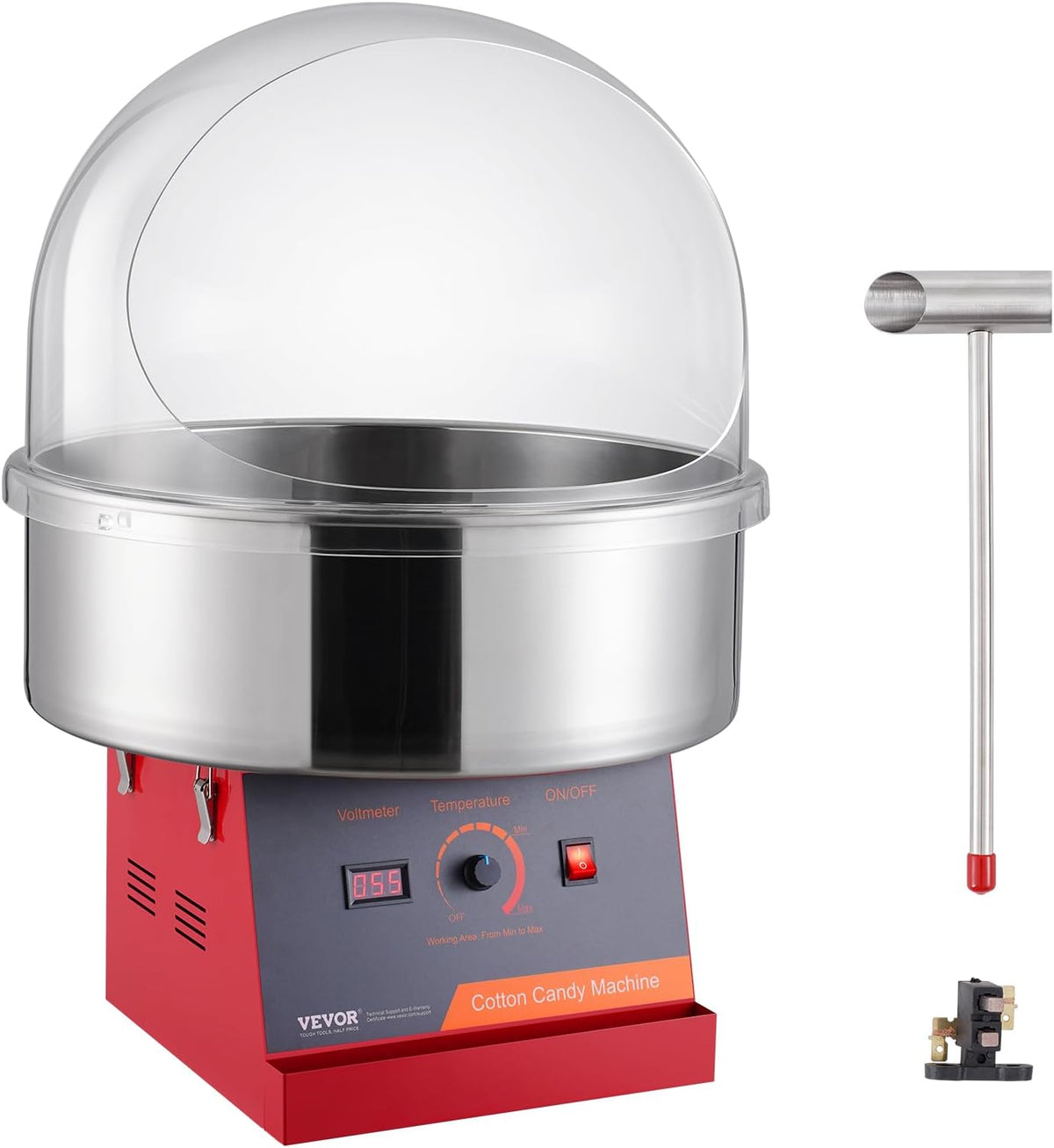 VEVOR Cotton Candy Machine Commercial, 1000W Electric Floss Maker with Cover, Stainless Steel Bowl, Sugar Scoop, Storage Drawer, Perfect for Home, Carnival, Kids Birthday, Family Party, Red