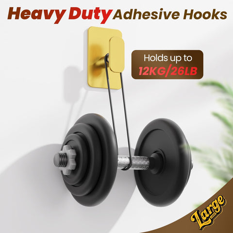 6 Pack Large Heavy Duty Wall Hooks - 26lb Max, Stainless Steel Adhesive Towel Hooks for Hanging Towel, Coat, Robe, Hat, Sticky Towel Holder for Wall Mount in Bathroom, Shower, Kitchen - Gold
