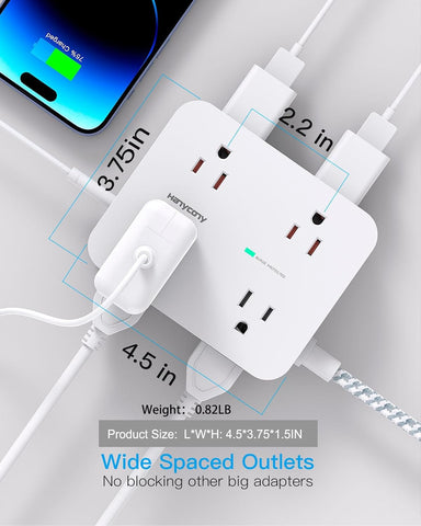 HANYCONY Surge Protector Power Strip, 1080J, 5 Ft Braided Extension Cord