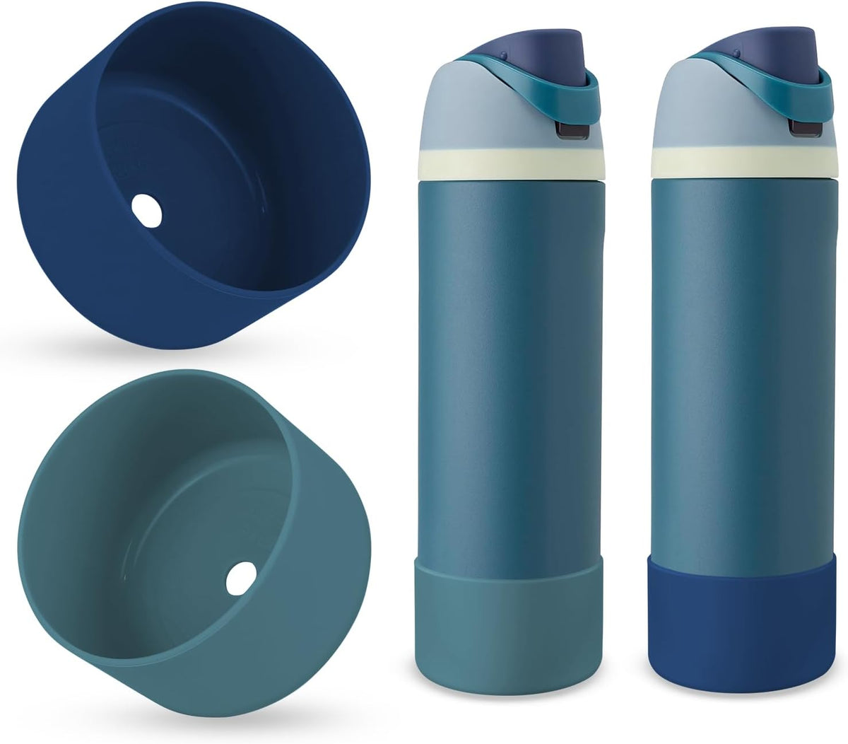 2PCS Silicone Water Bottle Boot, Compatible with Owala 24oz 32oz 40oz, Protective Anti-Scratch & Anti-Dent No Noise Sleeve Cover for FreeSip/Twist/Flip Water Bottles (Demin+ Cobalt, 24oz)
