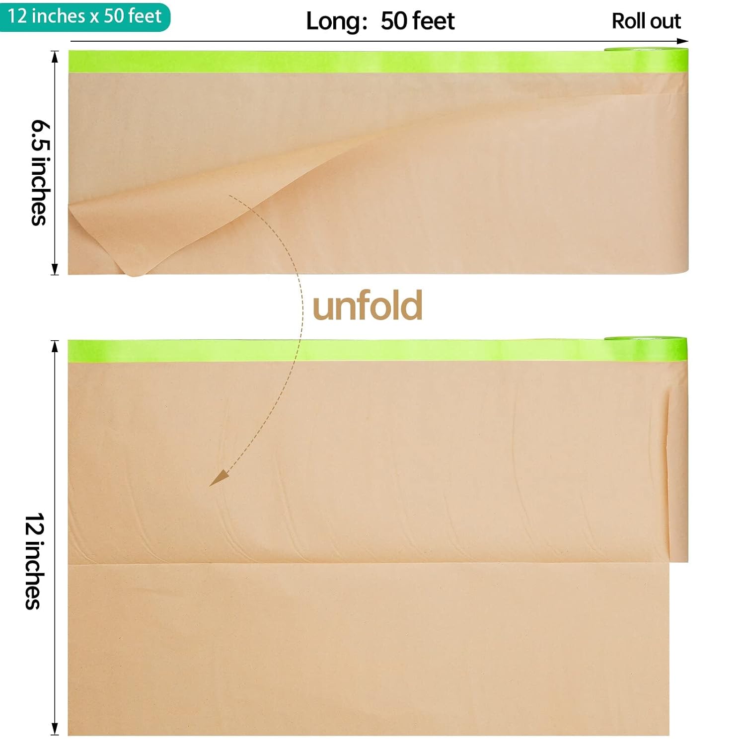 Tangibay Pre-Taped Masking Paper for Painting, 12 inch x 50 feet, 2 Rolls
